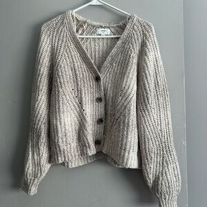 aerie Neutral Beige Chunky Knit Button-Front Cardigan